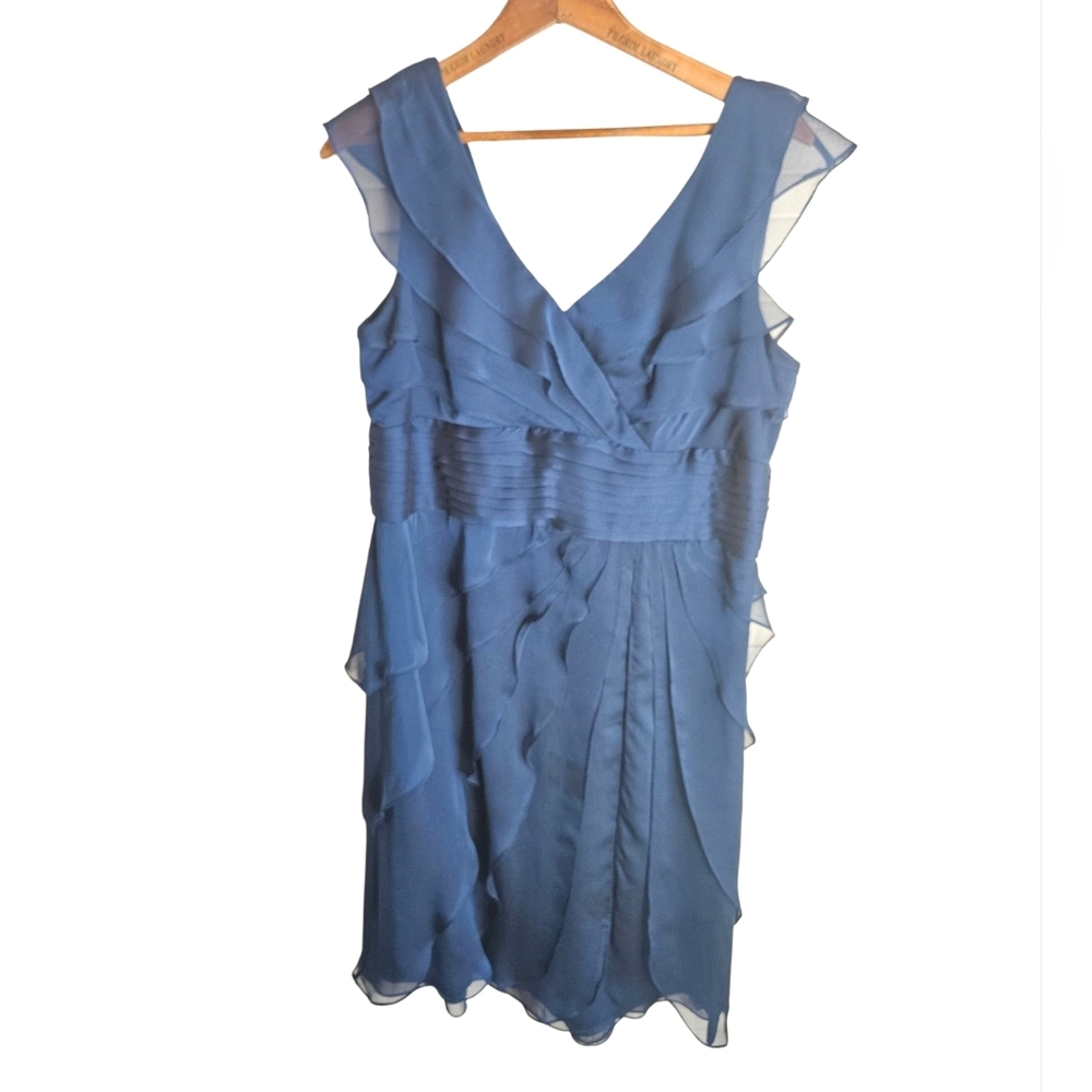 NWT Adrianna Papell Navy Ruffle Tiered Cocktail Dress, Size 14